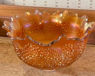 Fenton Orange Carnival Glass Flower Tree Centerpiece Bowl	5.5in x  10.75 in Diameter	
