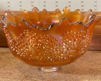 Fenton Orange Carnival Glass Flower Tree Centerpiece Bowl	5.5in x  10.75 in Diameter	
