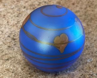 Hand Painted  Art Glass Paperweight	3 in H x 2.5in diameter	
