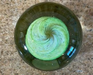 Charlie Correll Art Glass Paperweight	2in H x  2.5in diameter	
