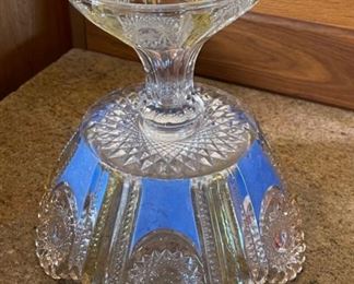 Antique Pedestal Bowl Blue Gold Clear	7.5 x 8.5” diameter	
