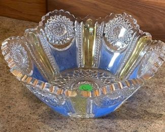 Antique  Bowl Blue Gold Clear	3.5 x 6 diameter	
