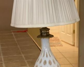 Fenton White Opalescent Coin Spot Lamp	26in H x 13in Diameter	
