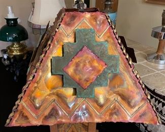 Southwest Rustic Patinated Metal Lamp	28 x 19 x 19 in	HxWxD
