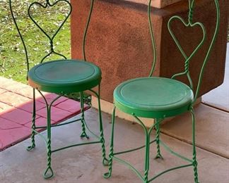 2pc Antique Twisted Wire Parlor Chairs Heart Back	35 x 14 x 12	HxWxD
