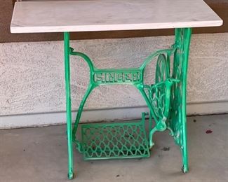 Antique Singer Treadle Cast Iron Base Marble Top Bistro Table	29 x 35 x 15.5	HxWxD
