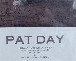 Pat day Horse Race Litho Michael DuVall Signed	24.5 x 18.5in	
