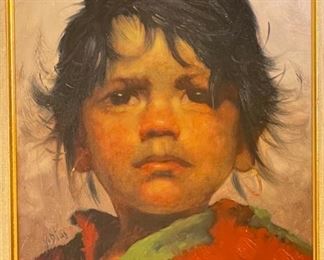 Original Art Little Girl Portrait V. Dias Portug Arabella	Frame 20 x 17 x 3 in image: 12x10	
