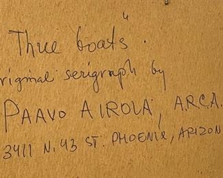 Paavo Airola Three Boats Painting	Frame: 17 x 21in	
