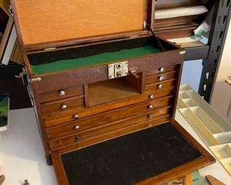 Vintage Excelsior 7 Drawer Wood Machinist Tool Box Chest Original Parts	15 x 21 x 8	HxWxD
