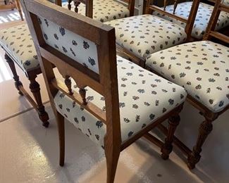 6 Oak and rose pattern cushion dining chairs	35“ x 18“ x 17.5“ 20 inches seating height	
