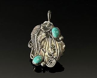 Native American Silver & Turquoise Pendant Signed JC	42x27mm	
