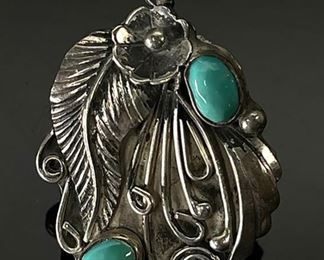 Native American Silver & Turquoise Pendant Signed JC	42x27mm	
