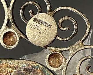 Native American Sterling Silver, Jet &  Turquoise Pendant Signed	47x42mm	
