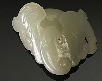 Chinese Carved White Jade Apricot Charm Pendant	35x38x11mm	
