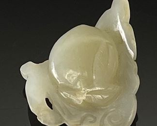 Chinese Carved White Jade Apricot Charm Pendant	35x38x11mm	

