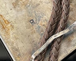 AS-IS Vintage Native American Turquoise Coral & Silver Bolo Tie	Centerpiece: 2.5x1.75in	
