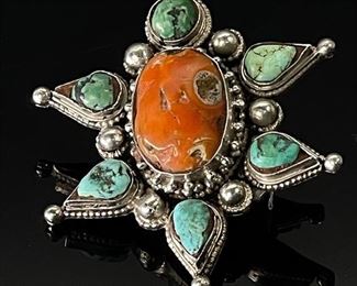 Vintage Native American Turquoise & Coral Pendant Star Charm	63x53mm	
