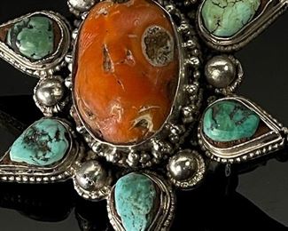 Vintage Native American Turquoise & Coral Pendant Star Charm	63x53mm	
