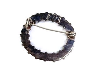 Vintage Sterling Silver Mexico Circle Brooch Turquoise Petit Point Pin	33x30mm	
