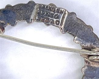 Vintage Sterling Silver Mexico Circle Brooch Turquoise Petit Point Pin	33x30mm	
