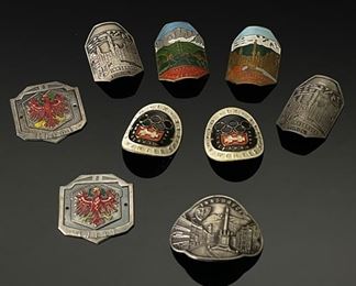 Lot of 9 Vintage German Hiking Stick Medallions		
