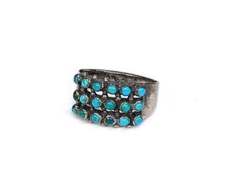 Vintage Native American Turquoise & Silver Petite Point Ring Size 7.5	Size: 7.5	
