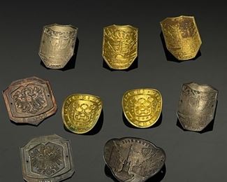 Lot of 9 Vintage German Hiking Stick Medallions		
