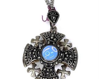 Jerusalem Silver Cross Pendant Necklace	22in Cross: 42x38mm	
