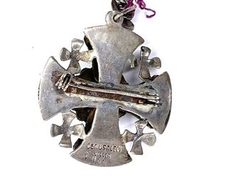 Jerusalem Silver Cross Pendant Necklace	22in Cross: 42x38mm	
