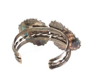 Handmade Malachite and Silver Cuff Bracelet	Size: 6.75 Centerston: 32x28mm	
