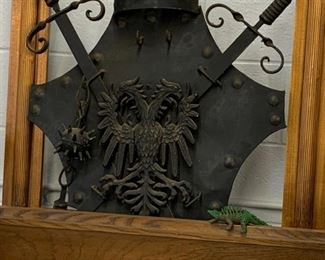 Medieval shield and swords and flail