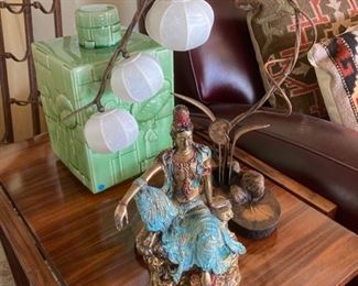 Mid-century Modern Tables, Glazed Ceramics, Lighting and Figures