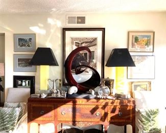 A Full Vignette of Art, Silver, Lighting, Furnishings