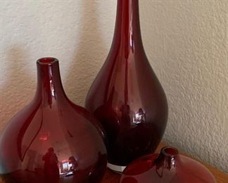 Set 3 Red Glass Vases