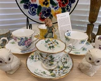Assorted Cups & Saucers, Owl Salt & Pepper