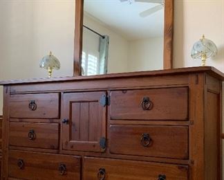 Mission Style Bedroom Set: Bed Frame, 2 Nightstands, Dresser w Mirror