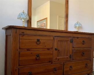 Mission Style Bedroom Set: Bed Frame, 2 Nightstands, Dresser w Mirror