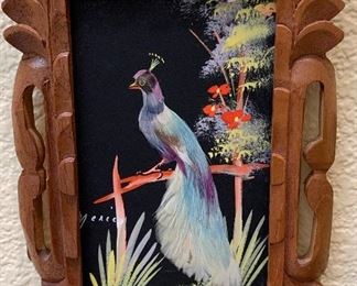 Mexican Feathercraft in Hand Carved Cedar Frame 6" x 9"