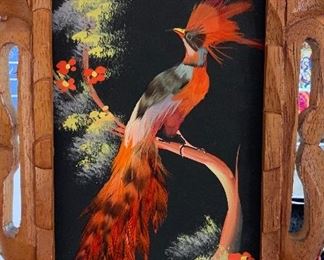 Mexican Feathercraft in Hand Carved Cedar Frame 6" x 9"
