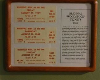 006 Original Woodstock Tickets Ninteen Sixty Nine Framed