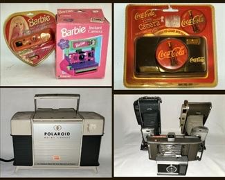 2 Barbie Cameras; Both NIB, Coca Cola Camera NIB and Vintage Cameras 