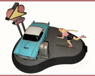 Franklin Mint Drive In Mechanical Bank; It Works, unfortunately the server has misplaced her tray