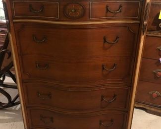 French bedroom chest of drawers 34" X 20" d X 49" inch high, the next pic shows the pair of matching twin beds, and there is a matching oval mirror not shown