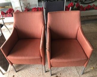 Pair of Brayton contract furniture arm chairs with chrome legs,   
