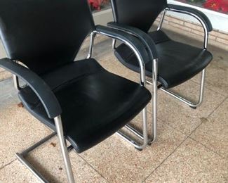 Pair of contract furniture arm chairs, leather & chrome 