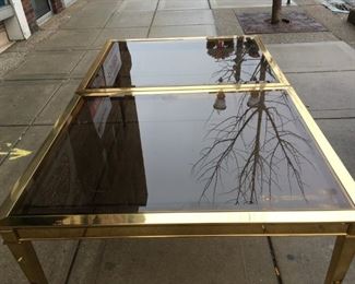 Made in Italy brass extension table comes with a 22" leaf -smoke bevel glass 