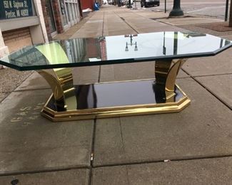 Made in Italy brass, black & glass cocktail table 