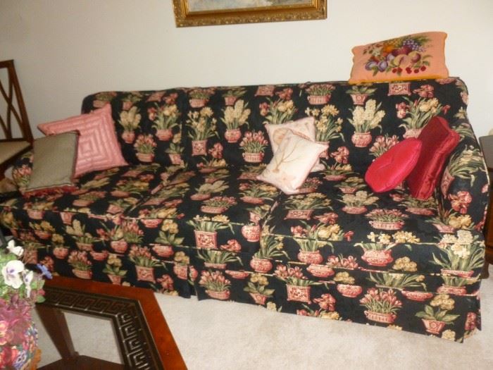 Cool black sofa with unusual floral pattern