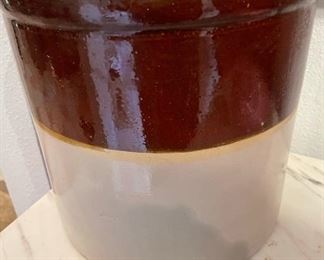 Brown & White Stoneware Crock 